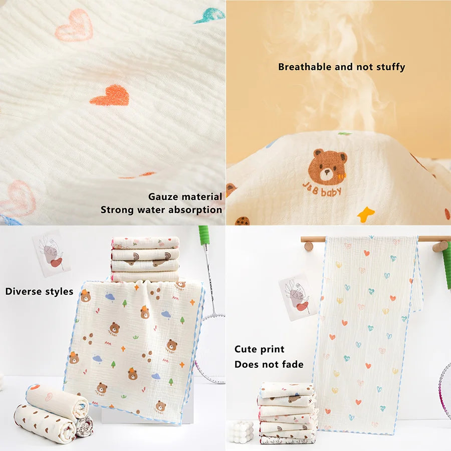 serviettes sport coton gauze animaux ours nuages coeurs bébés blanc orange bleu vert