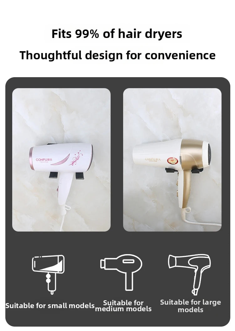 support mural anti dérapant porte sèche cheveux moderne finition inoxydable blanc noir doré
