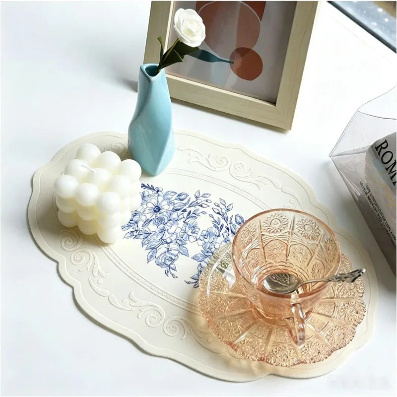 placemat blanc fleurs texture embossée silicone classique vintage antidérapant isolation table