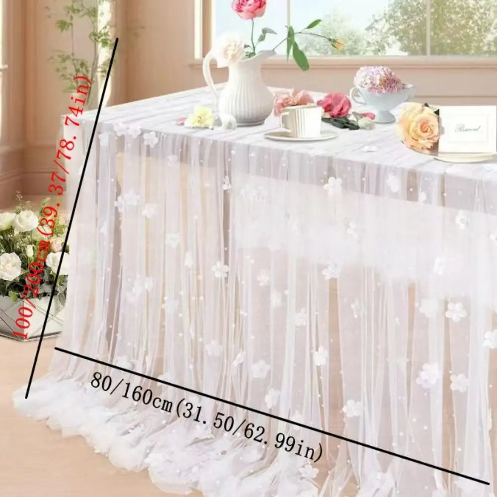 nappe table tulle transparent fleurs romantique décoration mariage blanc semi transparent farmhouse