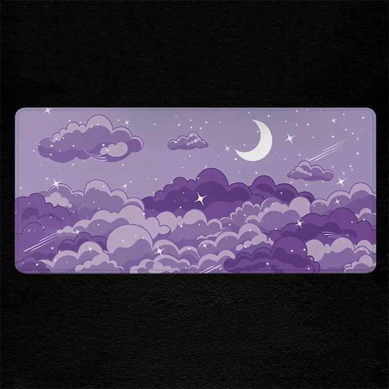 tapis souris anti dérapant violet nuages étoiles moderne adhésif 20x25cm 30x60cm