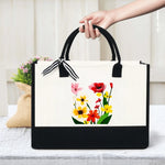 sac main toile fleurs colorées moderne beige noir respectueux environnementversible quotidien