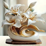 vase decoratif moderne fleur blanche taches dorées feuilles vertes beige deco salon