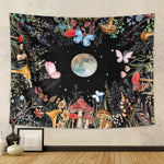 tapisserie polyester floral lunaire papillons champignons étoiles feuilles clips romantique fantaisie naturel