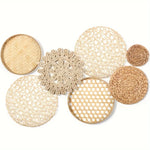 assiettes rotin boho chic naturel assiettes tissées géométriques anneaux intégrés décoration murale rustique