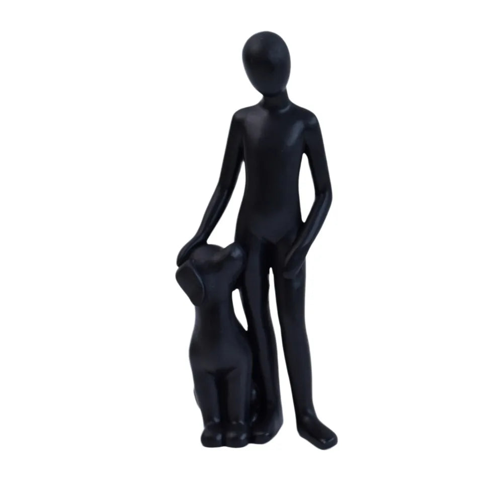 statue chien animal compagnie moderne résine polie gris granulé décoration
