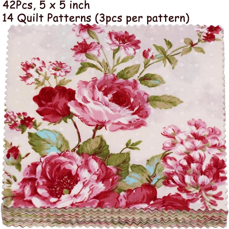 tissu imprimé patchwork 42 pièces fleurs vintage rose vert beige