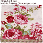 tissu imprimé patchwork 42 pièces fleurs vintage rose vert beige