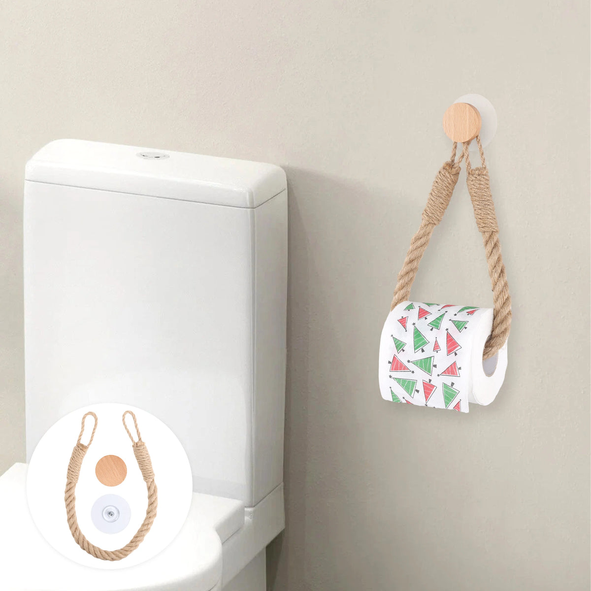 porte serviette bois corde naturelle ventouse serviette blanche motif rustique boho salle bains decoration
