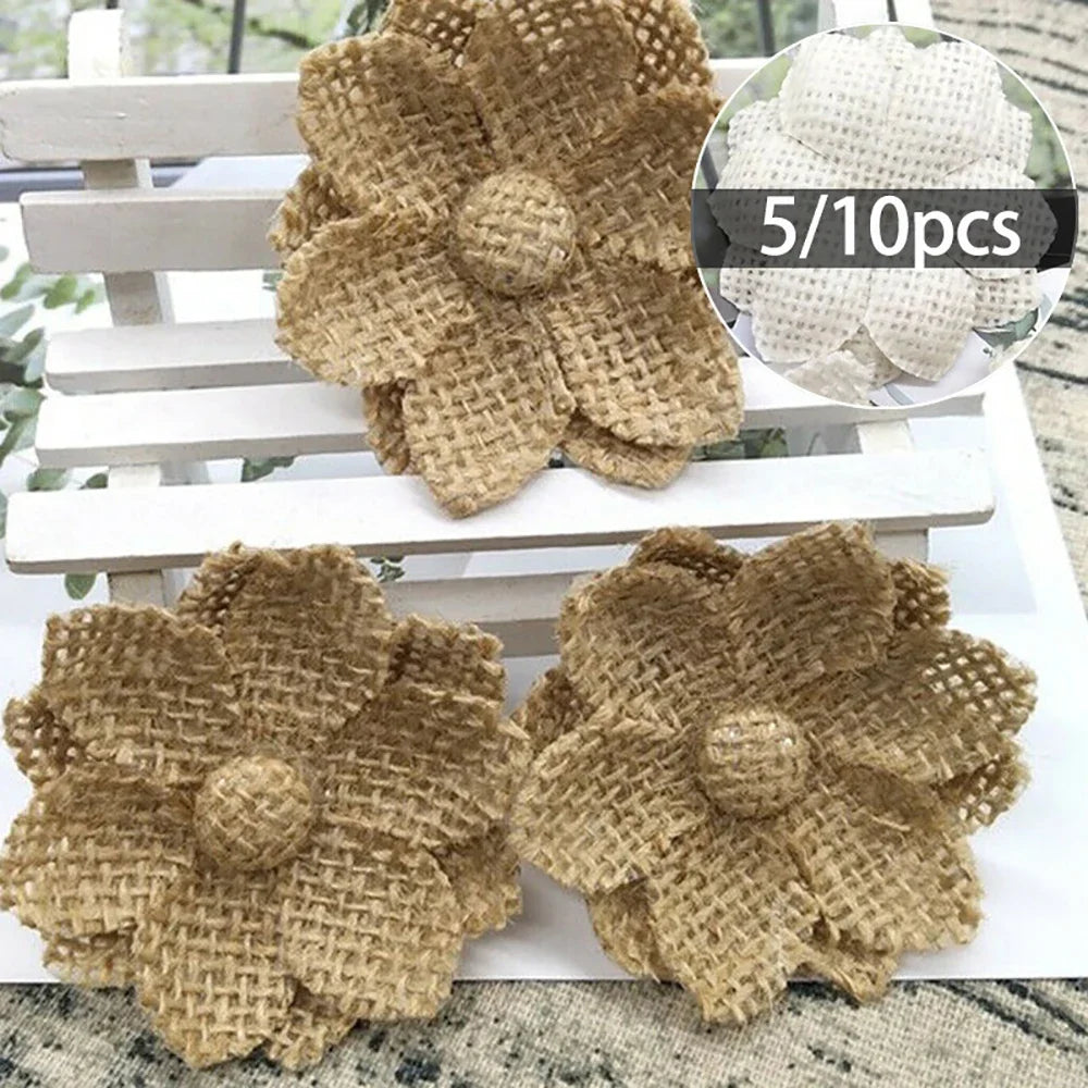 fleurs décoratives rustiques paille 10 pièces beige marron blanc anniversaire mariage rusticité naturelle