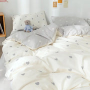 Parure de lit 4 pièces 160x200 floral nordique - Housse de couette, drap plat et taies d'oreiller