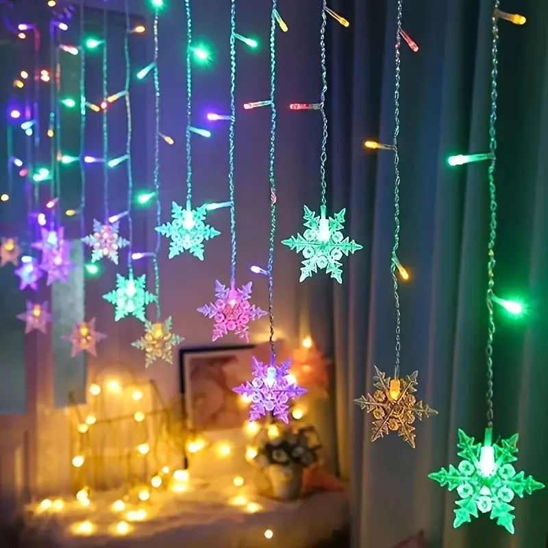 guirlande lumineuse multicolore flocons neige clips led modes éclairage blanc chaud décoration noël festive
