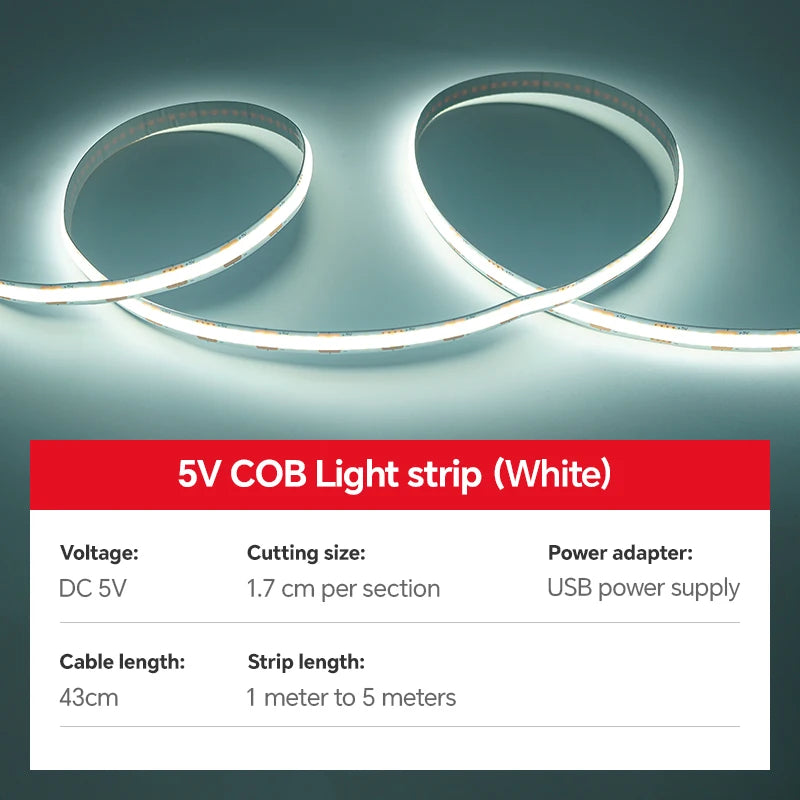 ruban led cob blanc chaud adhésif interrupteur tactile 3000k 5v usb moderne éclairage chambre