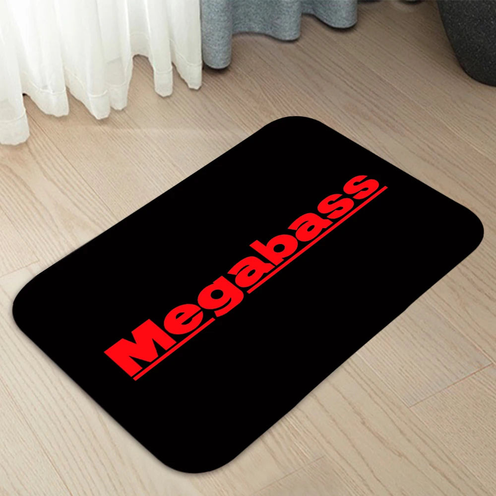 tapis moderne noir rouge logo megabass motif fleurs antidérapant salon maison