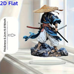 statue samouraï décoration traditionnelle guerrier arts martiaux japonais bleu blanc marron