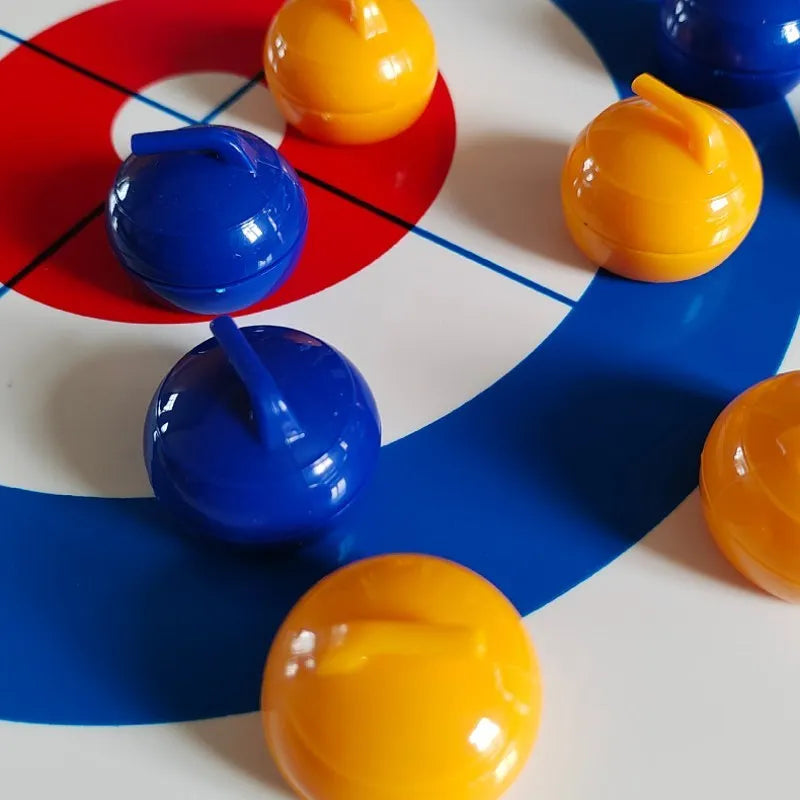 jeu curling table société familiale pierres bleu rouge blanc plateau concentrique sportifs