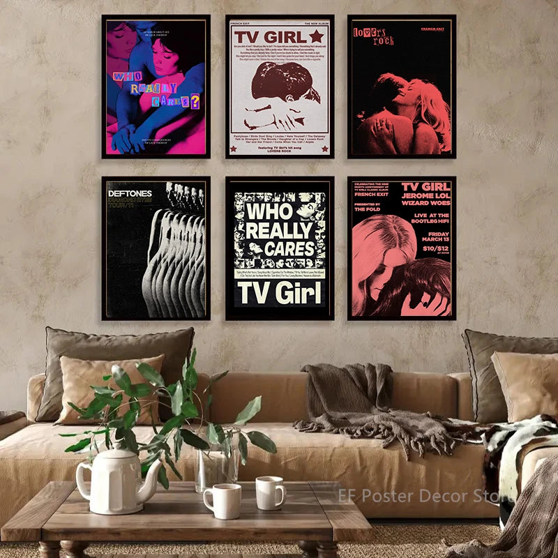 affiche moderne rock chanteur graphique bleu rose noir pop art vintage