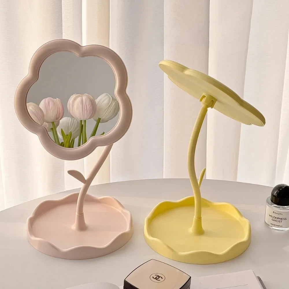 miroir table moderne rose clair jaune pâle blanc forme fleur brillant minimaliste portable chambre