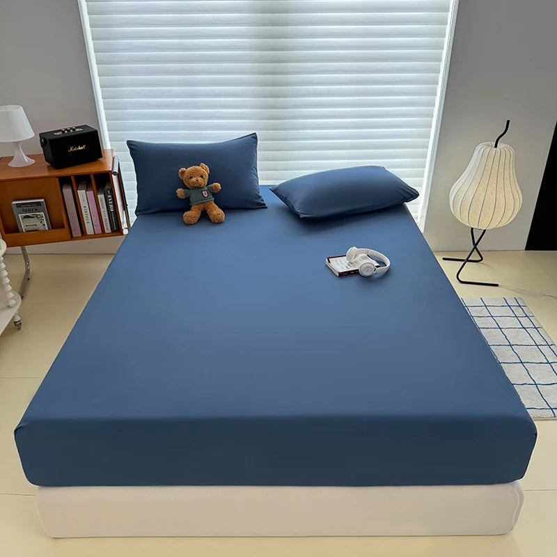 drap housse lit simple double king queen bleu marine uni polyester moderne housse matelas