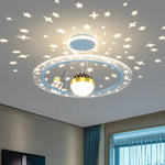 suspension lumineuse moderne astronaute étoiles blanche dorée bleue anneaux concentriques