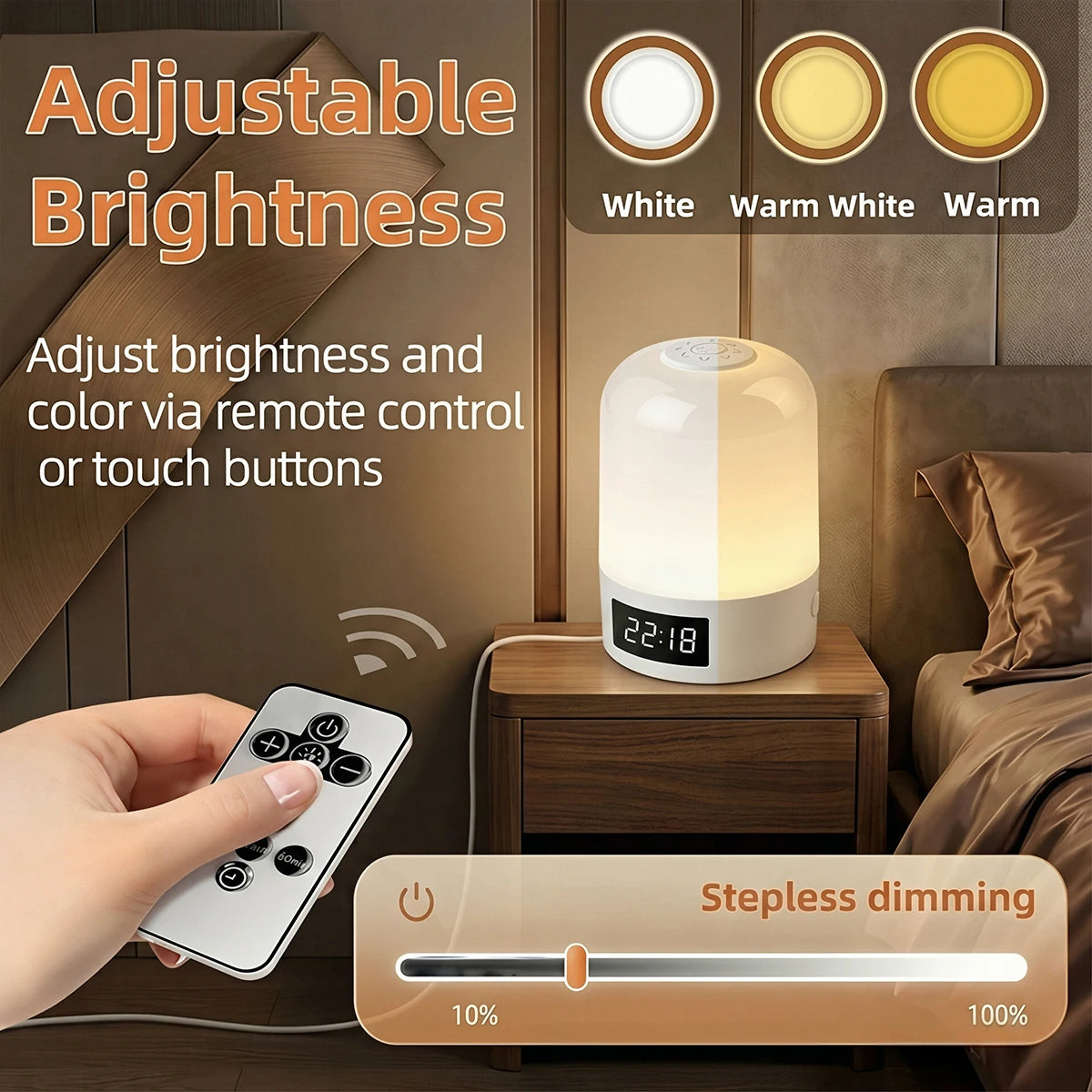 veilleuse led rechargeable tactile horloge numérique décoration chambre table blanc doré