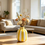 vase céramique rayé rose blanc jaune rouge bleu moderne intérieur décoration fleurs séchées