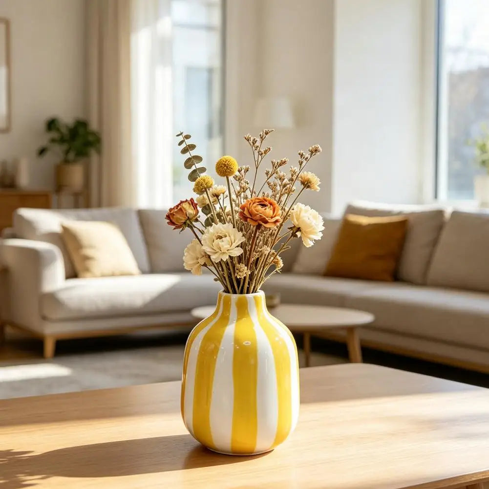vase céramique rayé rose blanc jaune rouge bleu moderne intérieur décoration fleurs séchées