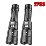 lampe torche led rechargeable zoom télescopique lumière intense mode réglable rainures antidérapantes noire moderne