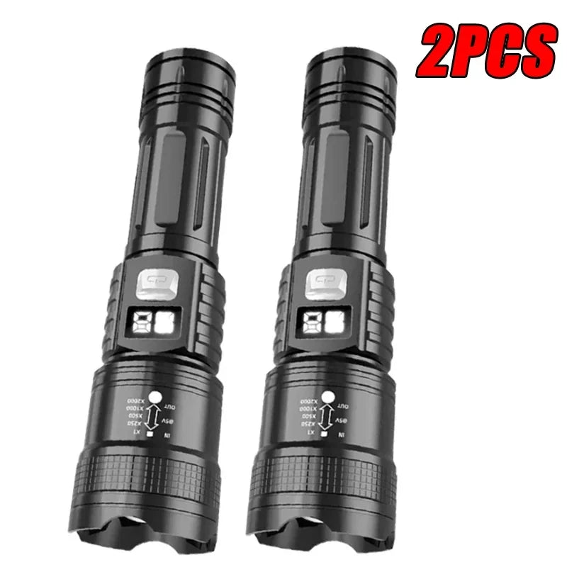 lampe torche led rechargeable zoom télescopique lumière intense mode réglable rainures antidérapantes noire moderne