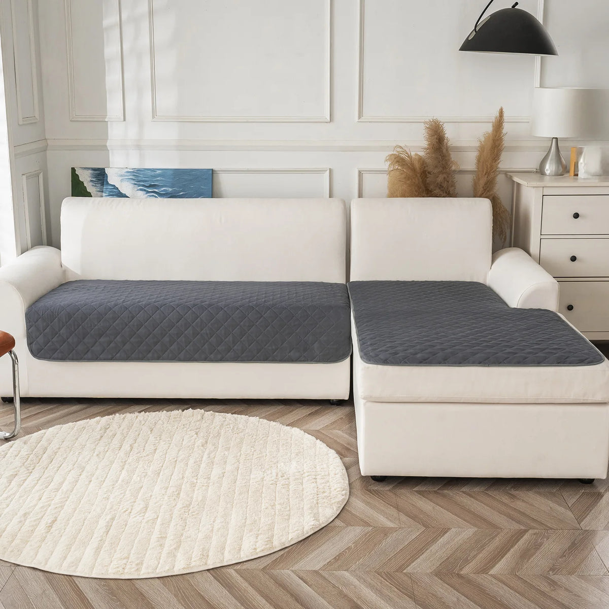 protège sièges canapé gris foncé quilté moderne durable lavable machine 90x63cm 90x210cm deux pièces