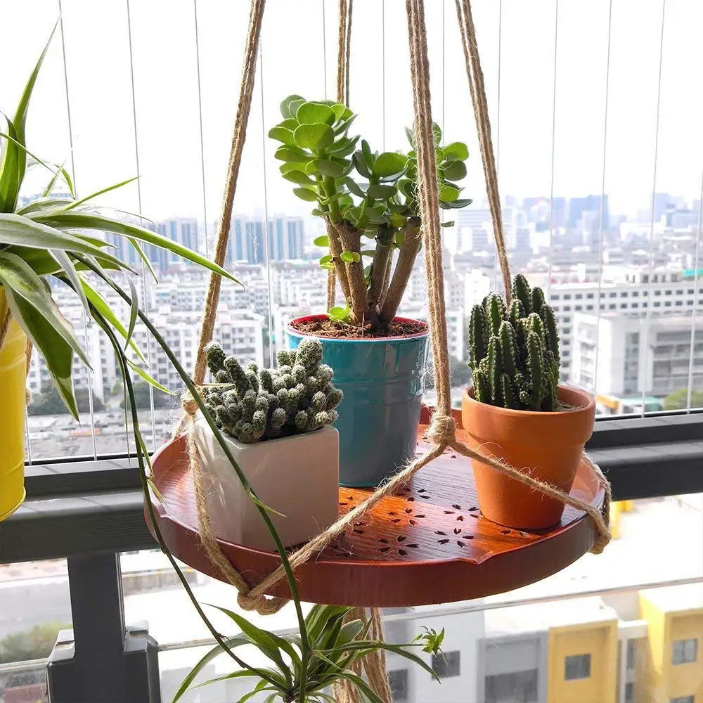 support plante suspendue macramé boho pots colorés decoration murale jardinière
