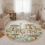 tapis rond patchwork motif lion jungle décoratif doux antidérapant enfant salon chambre intérieur beige