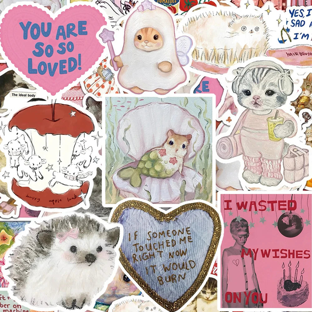 stickers animaux mignons multicolores adhésifs dessin animé humour floraux géométriques decoration 50pcs