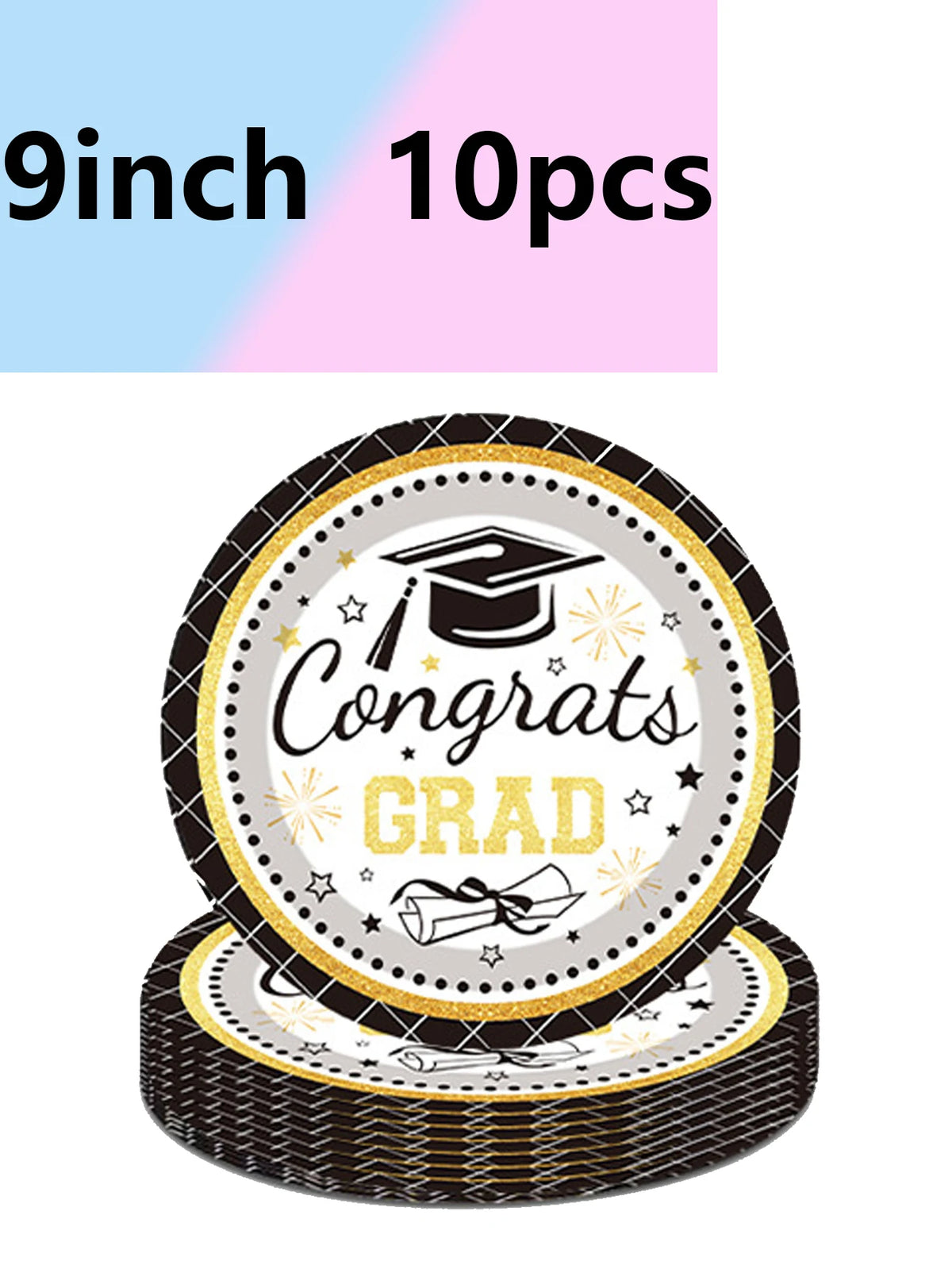assiettes carton blanc noires or motifs graduation étoiles losanges fêtesscrição titre respecte critères demandés