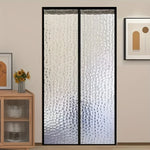 rideau porte blanc noir motif hexagonal semi transparent moderne 90x210cm