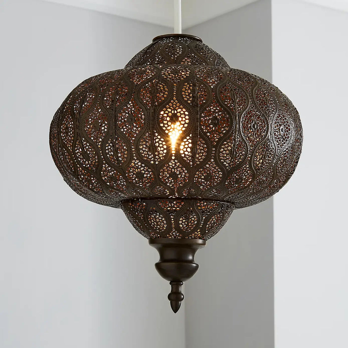 lampe suspendue marron blanc motifs géométriques artisanal pince lampe câble électrique 29cm 29cm