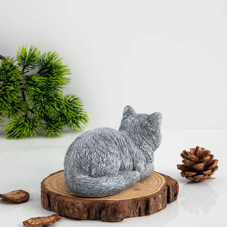 statue résine chaton gris décor jardin intérieur extérieur ornement animalier texturé chambre entrée table