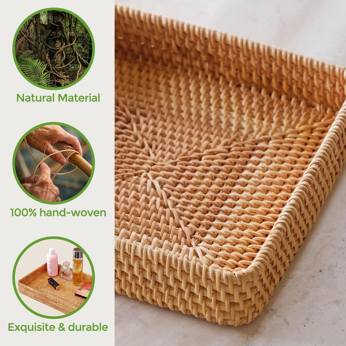 paniers rangement rotin tissé marron clair utilisation multiple respectueux environnement
