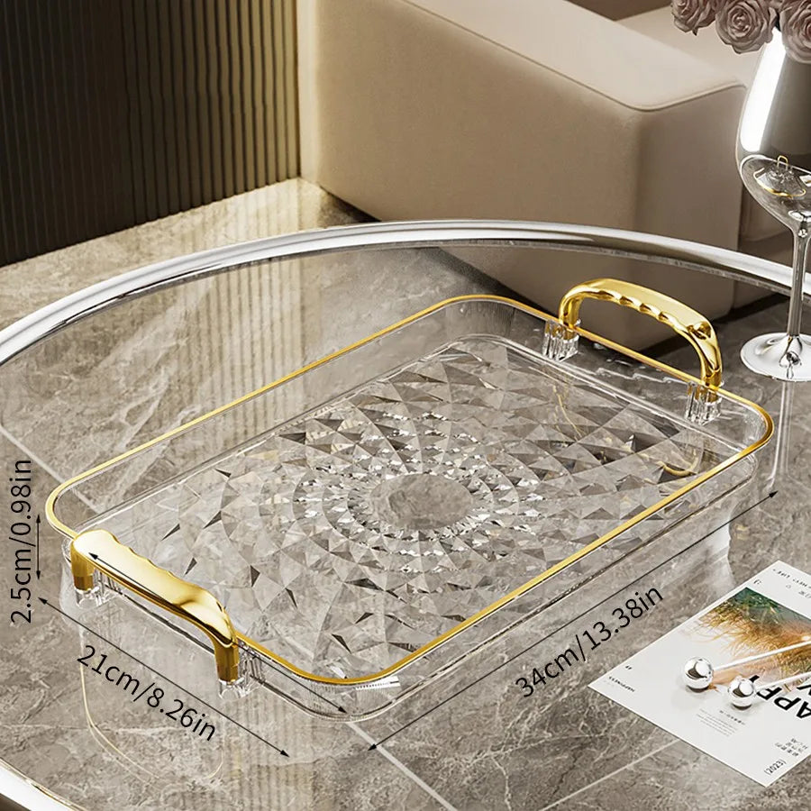 plateau rectangulaire transparent moderne poignées dorées diamant 3d nourriture rangement cuisine élégant respectueux environnement