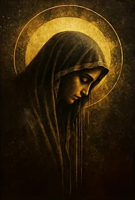 tableau religieux jésus vierge marie croix dorée noir classique toile murale