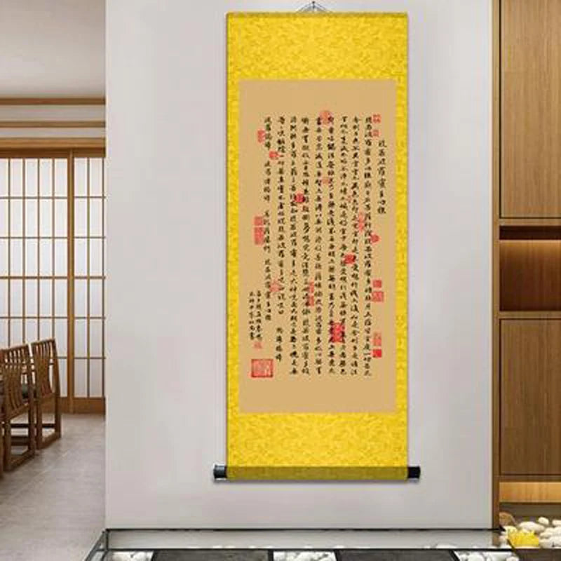 affiche murale calligraphie bouddhiste illustrations religieuses motifs floraux suspendue clips suspension traditionnel