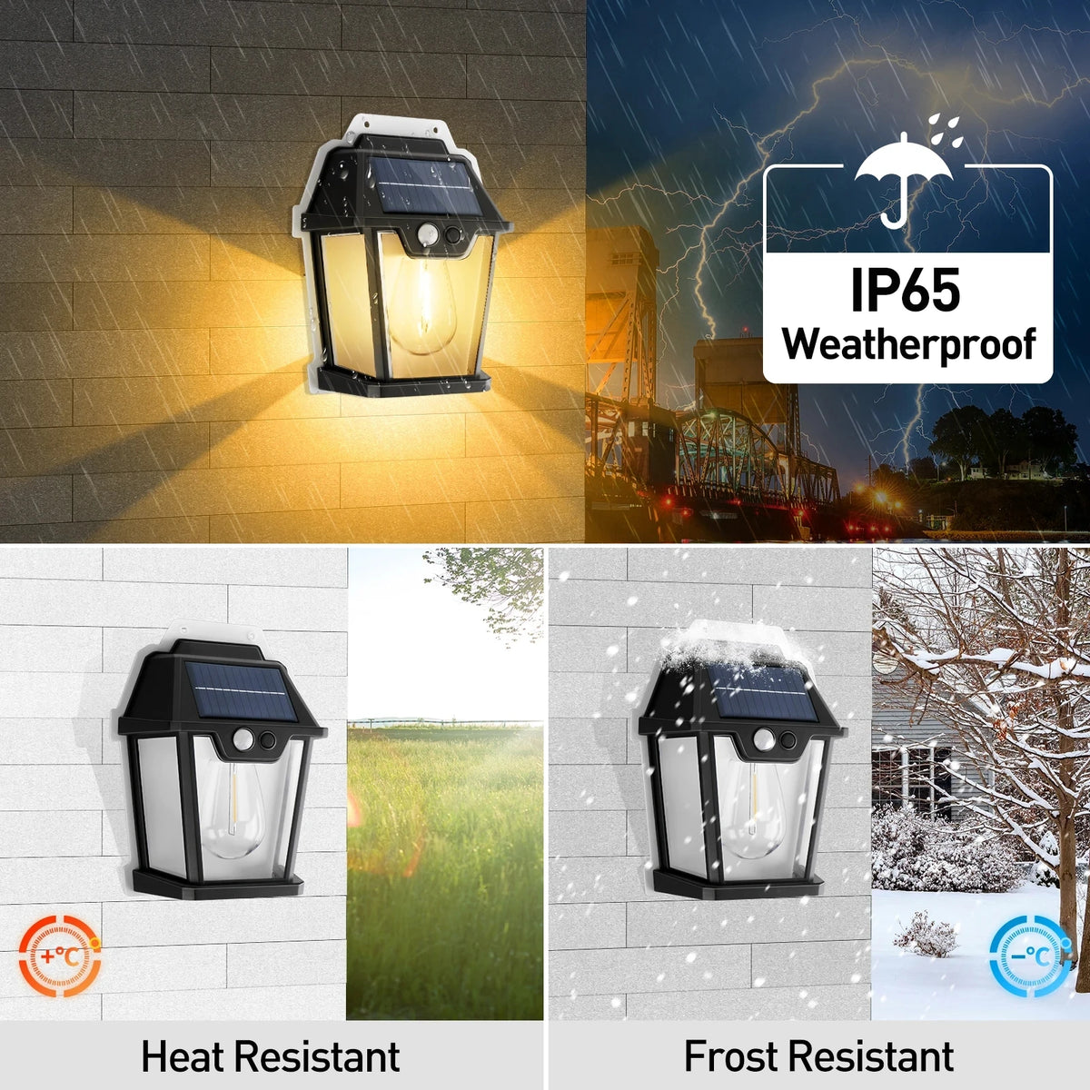 lampes solaires murales extérieures détecteur mouvement ip65 rustique industriel led ambrée