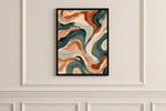 tableau abstrait ondulé orange vert beige noir moderne impression toile rectangle vertical chambre salon