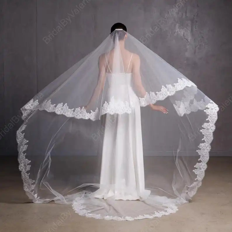 voile mariée blanc dentelle deux couches bordure dentelle classique translucide femme adultère