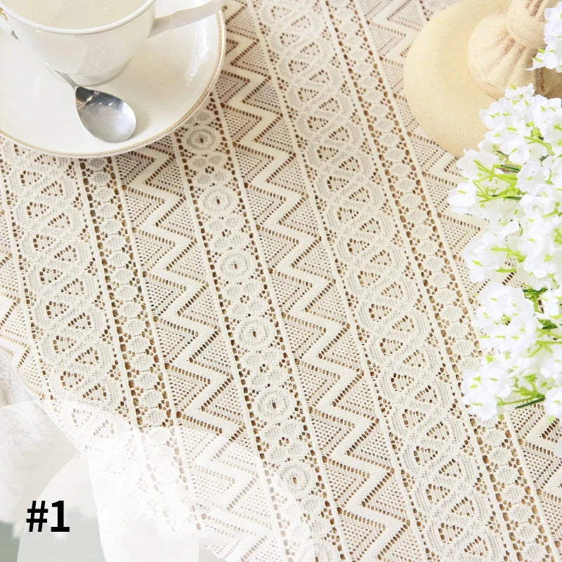 nappe table brodée dentelle géométrique blanc crème réutilisable hiver été mariage fêteextérieur
