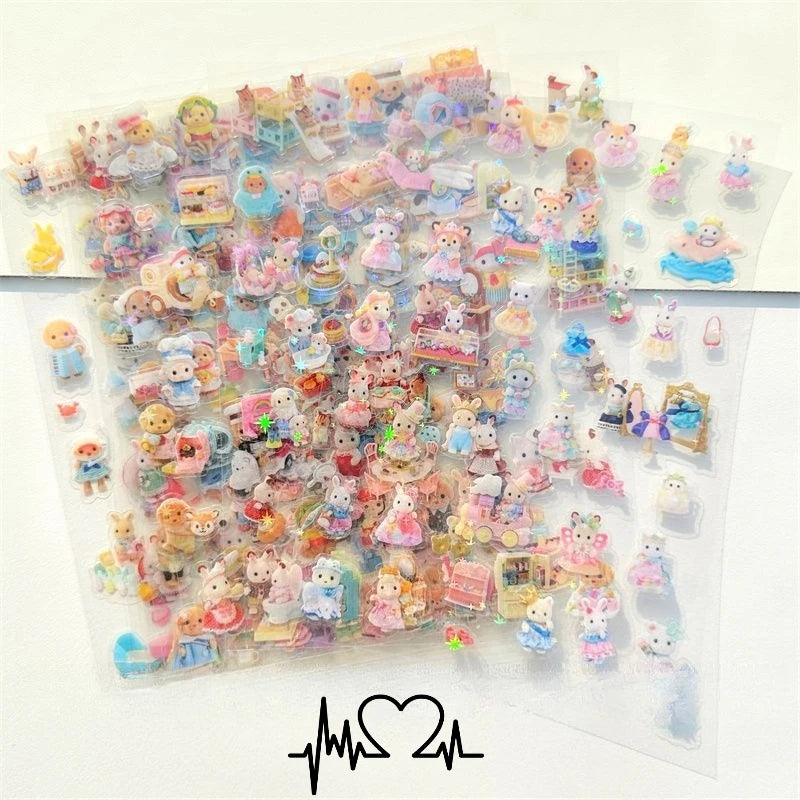 sticker cartoon transparent personnages mignons vêtements colorés accessoires scrapbooking téléphone ordinateur voiture