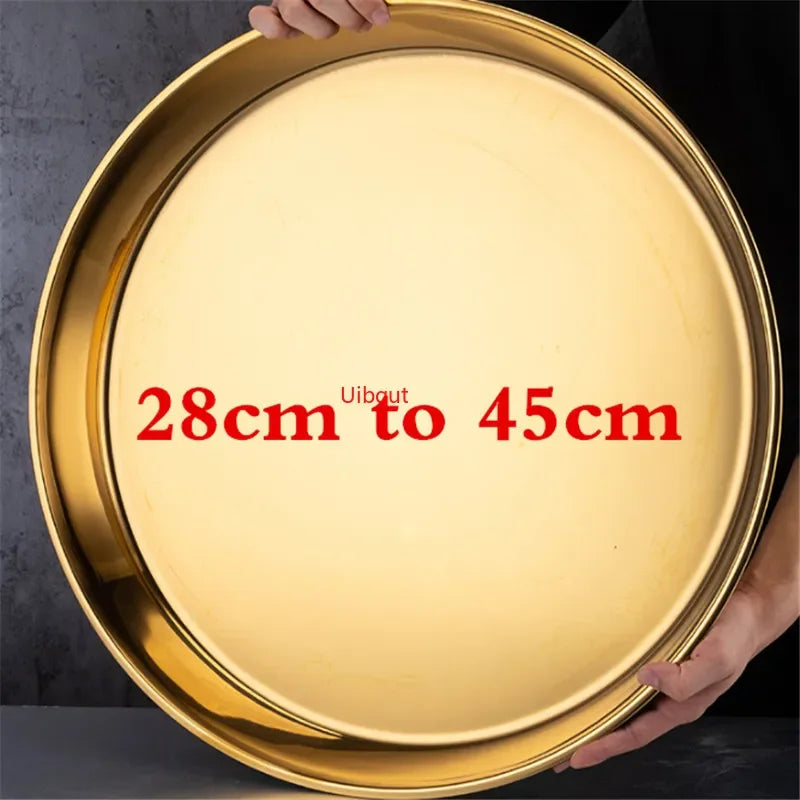 assiettes rondes acier inoxydable dorées lisses modernes 28cm 30cm 32cm 34cm 36cm 38cm 40cm