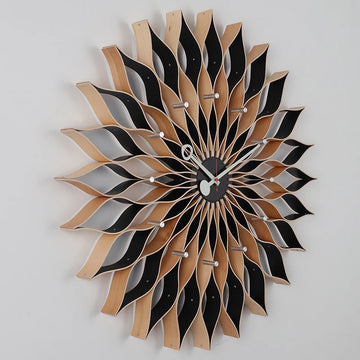 horloge murale moderne motif floral aiguilles métal couleur bois salon chambre