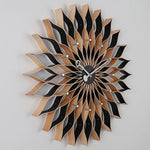 horloge murale moderne motif floral aiguilles métal couleur bois salon chambre