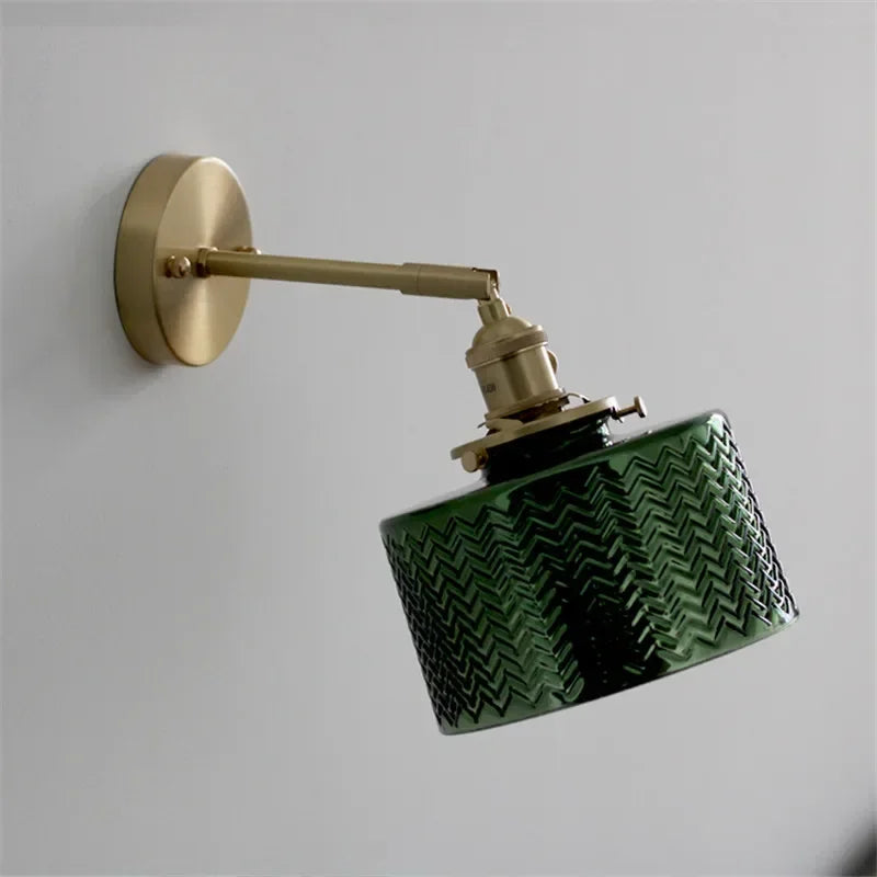 Applique murale moderne en verre vert LED avec finitions cuivre